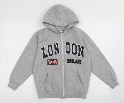 zone one Boys Grey  Cotton Full Zip Hoodie Size 9-10 Years  Zip
