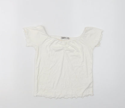 Womens UK Size L Stradivarius White Cropped Blouse