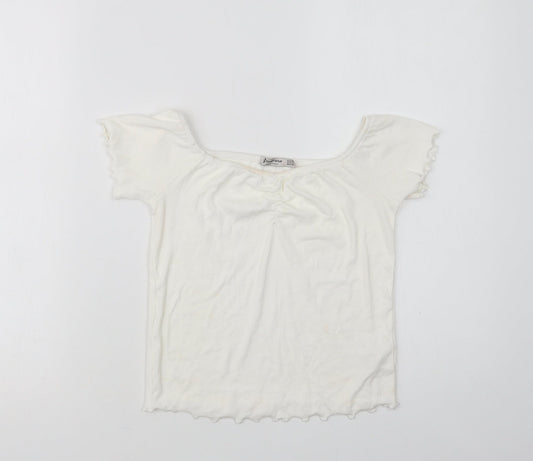 Womens UK Size L Stradivarius White Cropped Blouse