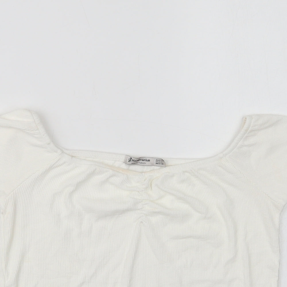 Womens UK Size L Stradivarius White Cropped Blouse