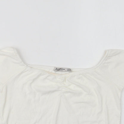 Womens UK Size L Stradivarius White Cropped Blouse