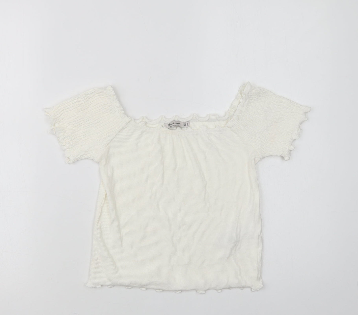 Womens UK Size L Stradivarius White Cropped Blouse