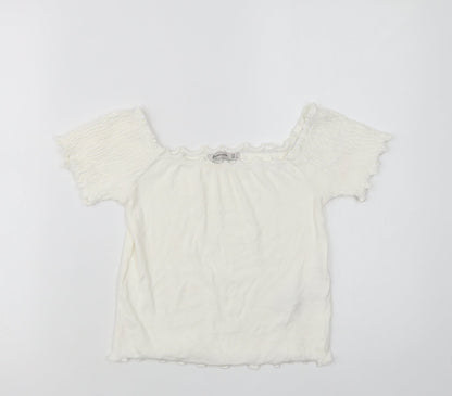 Womens UK Size L Stradivarius White Cropped Blouse