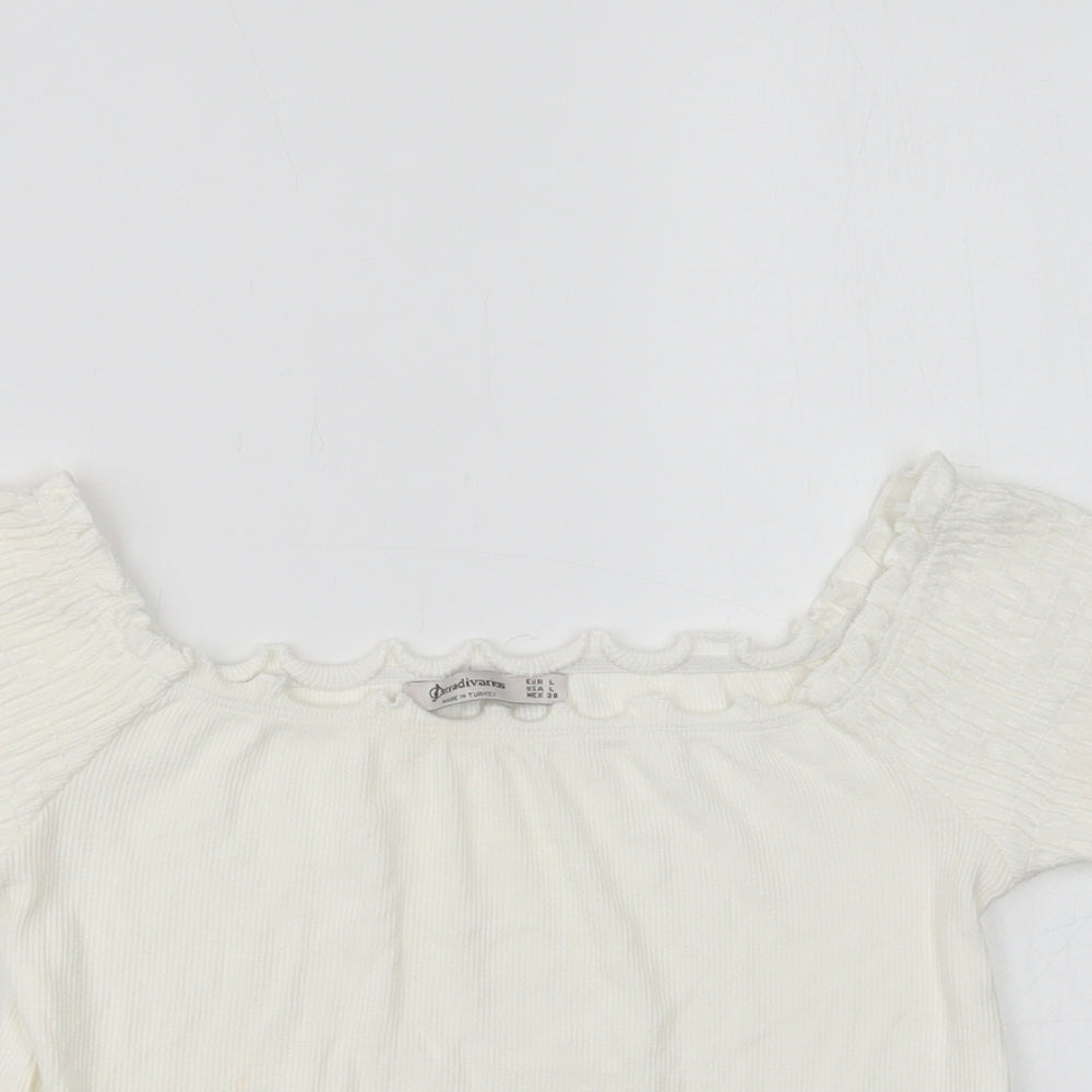 Womens UK Size L Stradivarius White Cropped Blouse