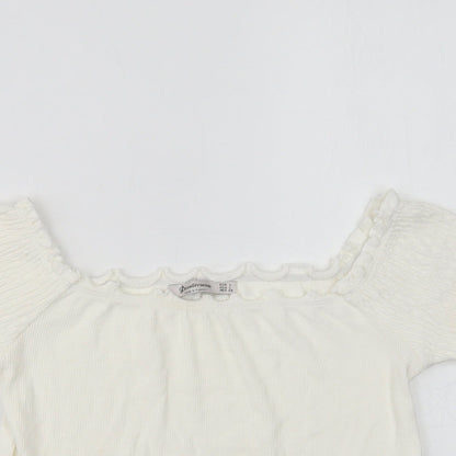 Womens UK Size L Stradivarius White Cropped Blouse