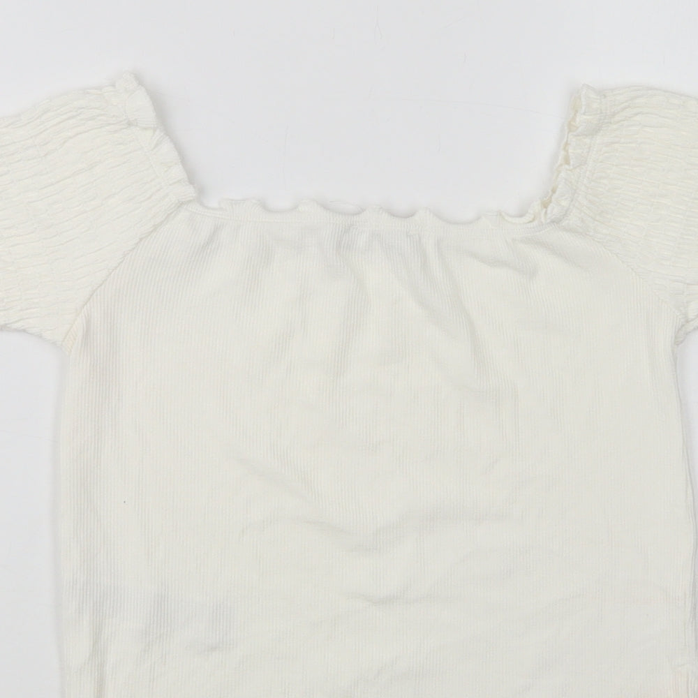 Womens UK Size L Stradivarius White Cropped Blouse