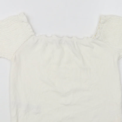 Womens UK Size L Stradivarius White Cropped Blouse