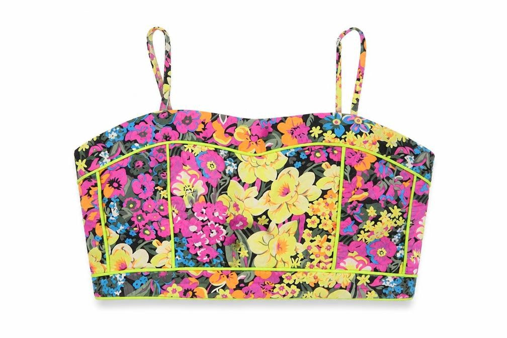 Front view of Republic women’s multicoloured floral cotton cropped tank, size L, square neck