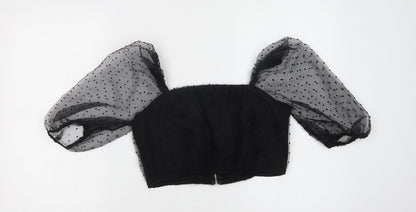Rebellious Womens Black Polka Dot Polyester Cropped Blouse Size 10 Square Neck