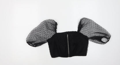 Rebellious Womens Black Polka Dot Polyester Cropped Blouse Size 10 Square Neck