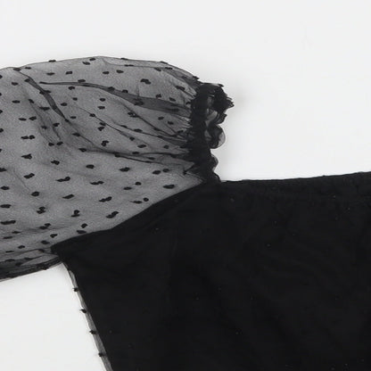 Rebellious Womens Black Polka Dot Polyester Cropped Blouse Size 10 Square Neck