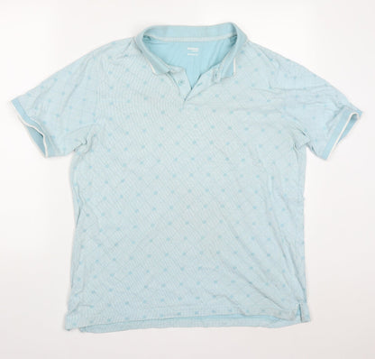 Dunnes Mens Blue Geometric Cotton  Polo Size L Collared