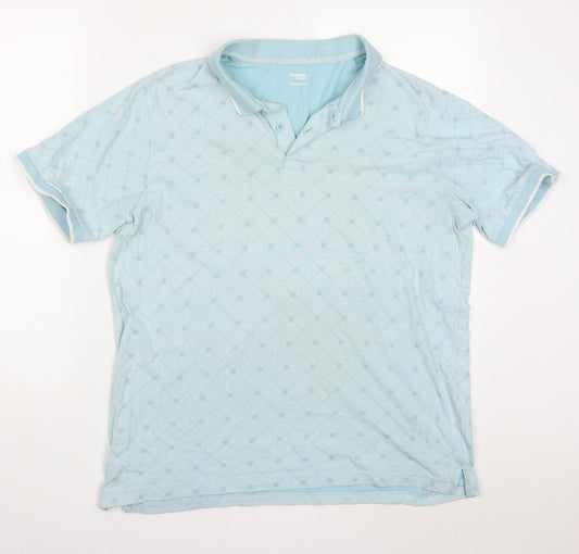 Dunnes Mens Blue Geometric Cotton  Polo Size L Collared
