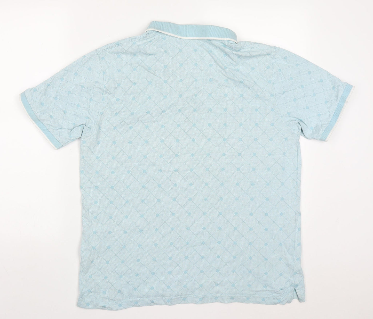 Dunnes Mens Blue Geometric Cotton  Polo Size L Collared