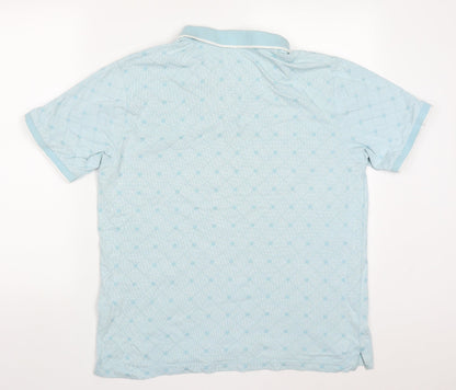 Dunnes Mens Blue Geometric Cotton  Polo Size L Collared