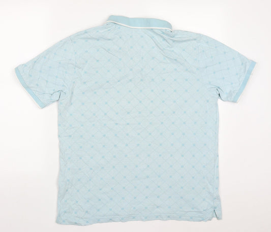 Dunnes Mens Blue Geometric Cotton  Polo Size L Collared