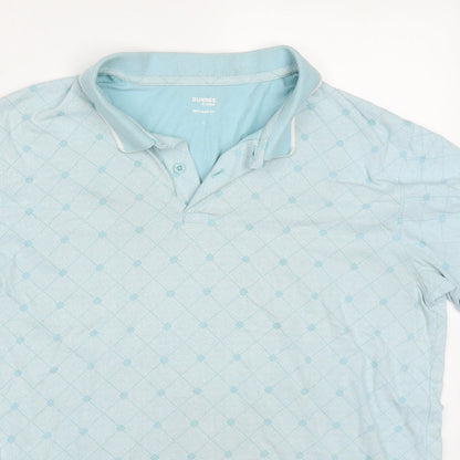 Dunnes Mens Blue Geometric Cotton  Polo Size L Collared