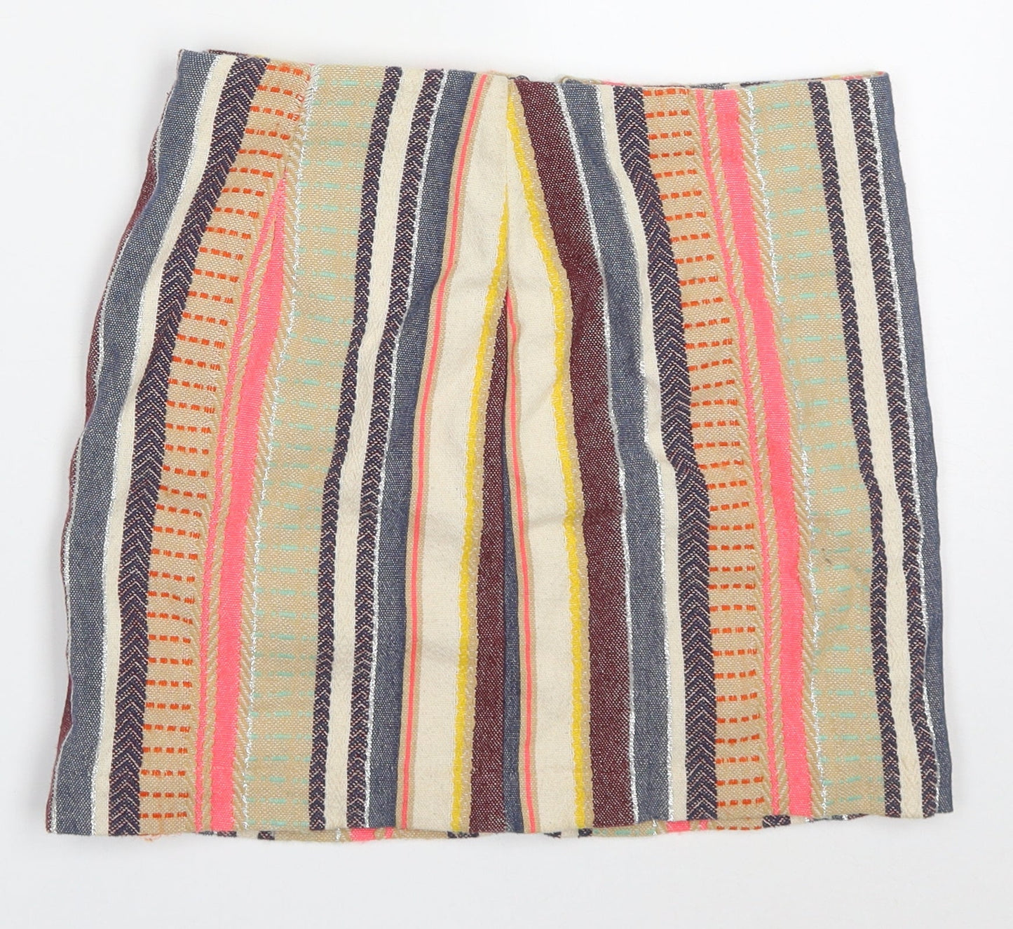 H&M Womens Multicoloured Striped Cotton Mini Skirt Size 8   Zip