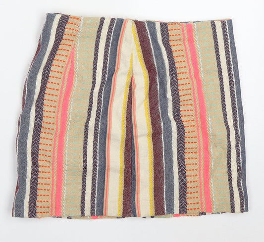 H&M Womens Multicoloured Striped Cotton Mini Skirt Size 8   Zip