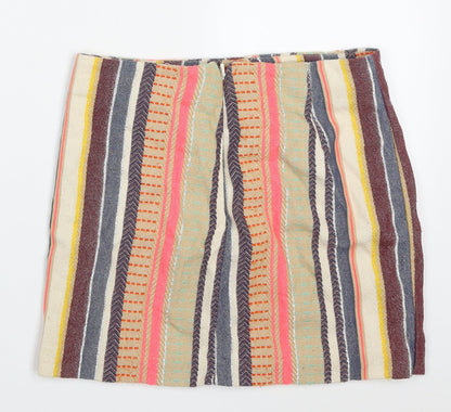 H&M Womens Multicoloured Striped Cotton Mini Skirt Size 8   Zip