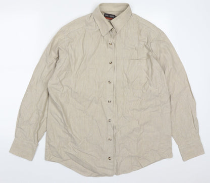 Mens UK Size 16 Marks and Spencer Beige  Button-Up Long Sleeve Casual Shirt