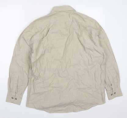 Mens UK Size 16 Marks and Spencer Beige  Button-Up Long Sleeve Casual Shirt