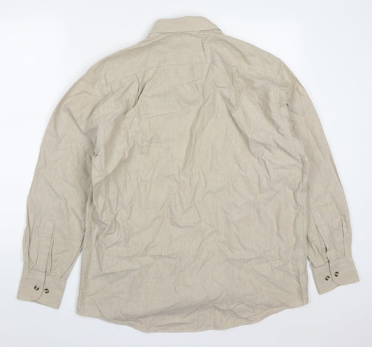 Mens UK Size 16 Marks and Spencer Beige  Button-Up Long Sleeve Casual Shirt