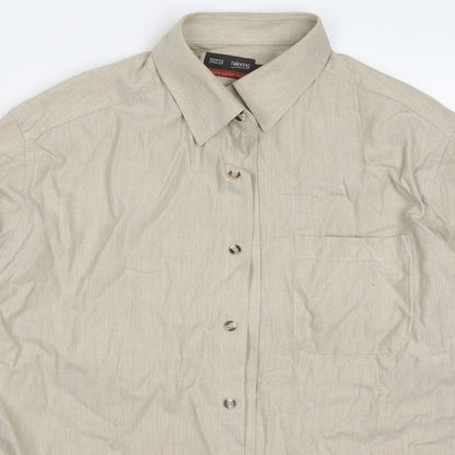 Mens UK Size 16 Marks and Spencer Beige  Button-Up Long Sleeve Casual Shirt