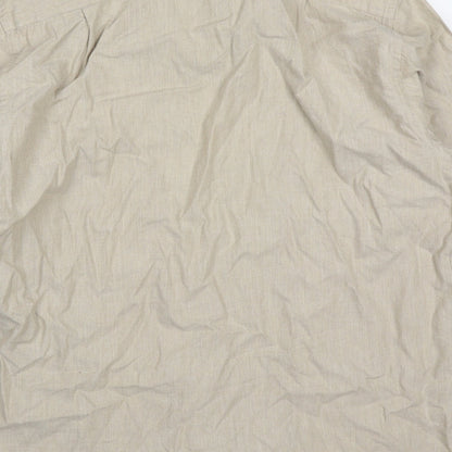 Mens UK Size 16 Marks and Spencer Beige  Button-Up Long Sleeve Casual Shirt