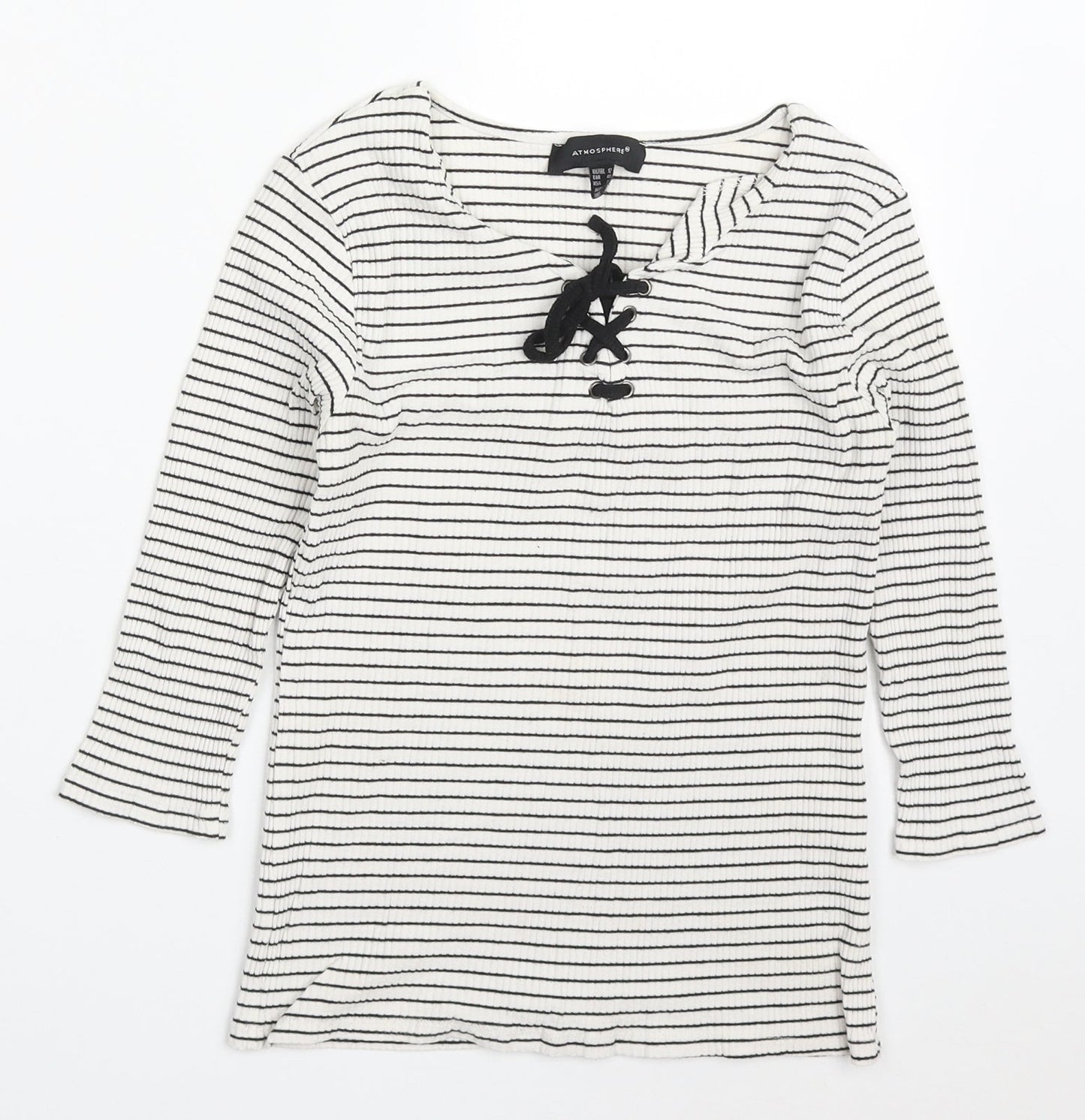 Atmosphere Womens White Striped Viscose Basic T-Shirt Size 12 Round Neck