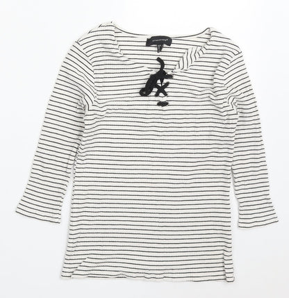 Atmosphere Womens White Striped Viscose Basic T-Shirt Size 12 Round Neck