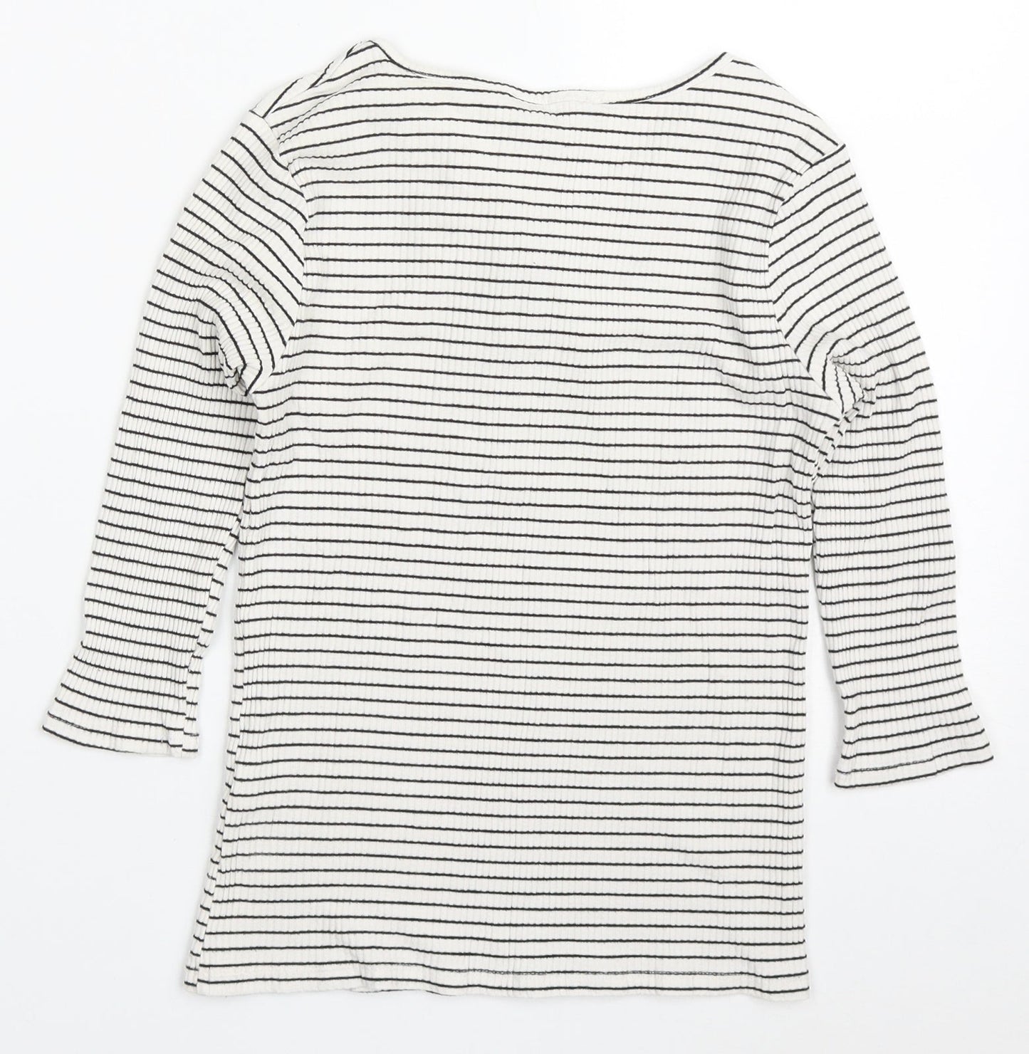 Atmosphere Womens White Striped Viscose Basic T-Shirt Size 12 Round Neck