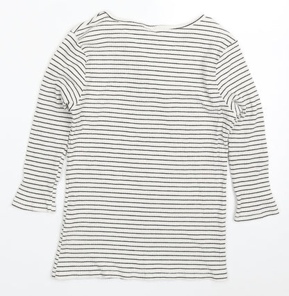 Atmosphere Womens White Striped Viscose Basic T-Shirt Size 12 Round Neck