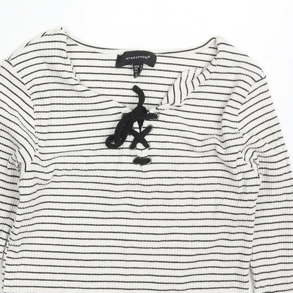 Atmosphere Womens White Striped Viscose Basic T-Shirt Size 12 Round Neck