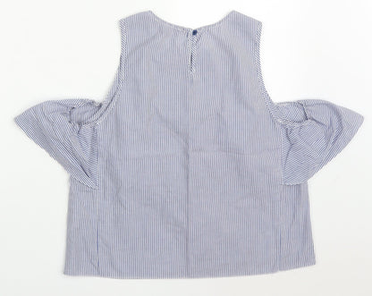 Atmosphere Womens Blue Striped Polyester Basic Tank Size 12 Round Neck