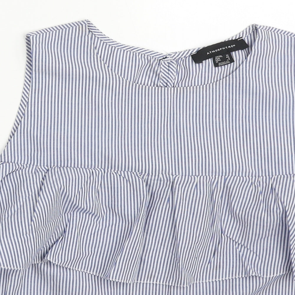 Atmosphere Womens Blue Striped Polyester Basic Tank Size 12 Round Neck