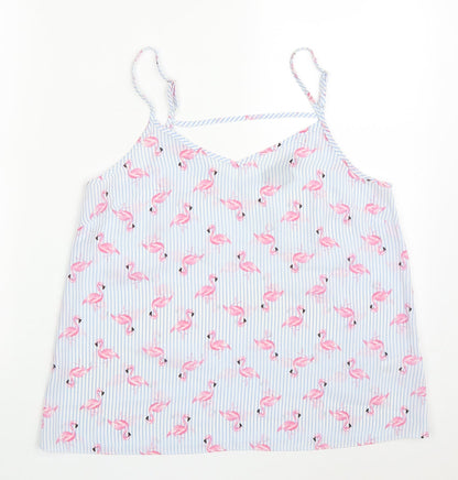 Primark Womens Blue Striped Polyester Basic Tank Size 12 V-Neck - Flamingo Print