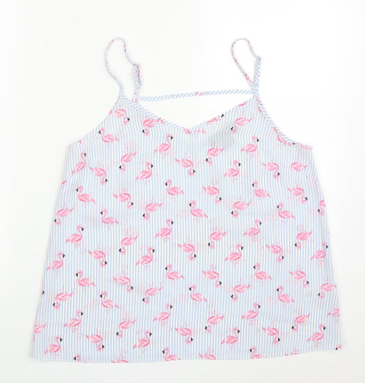 Primark Womens Blue Striped Polyester Basic Tank Size 12 V-Neck - Flamingo Print