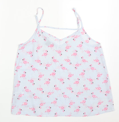 Primark Womens Blue Striped Polyester Basic Tank Size 12 V-Neck - Flamingo Print