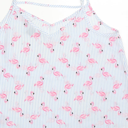Primark Womens Blue Striped Polyester Basic Tank Size 12 V-Neck - Flamingo Print
