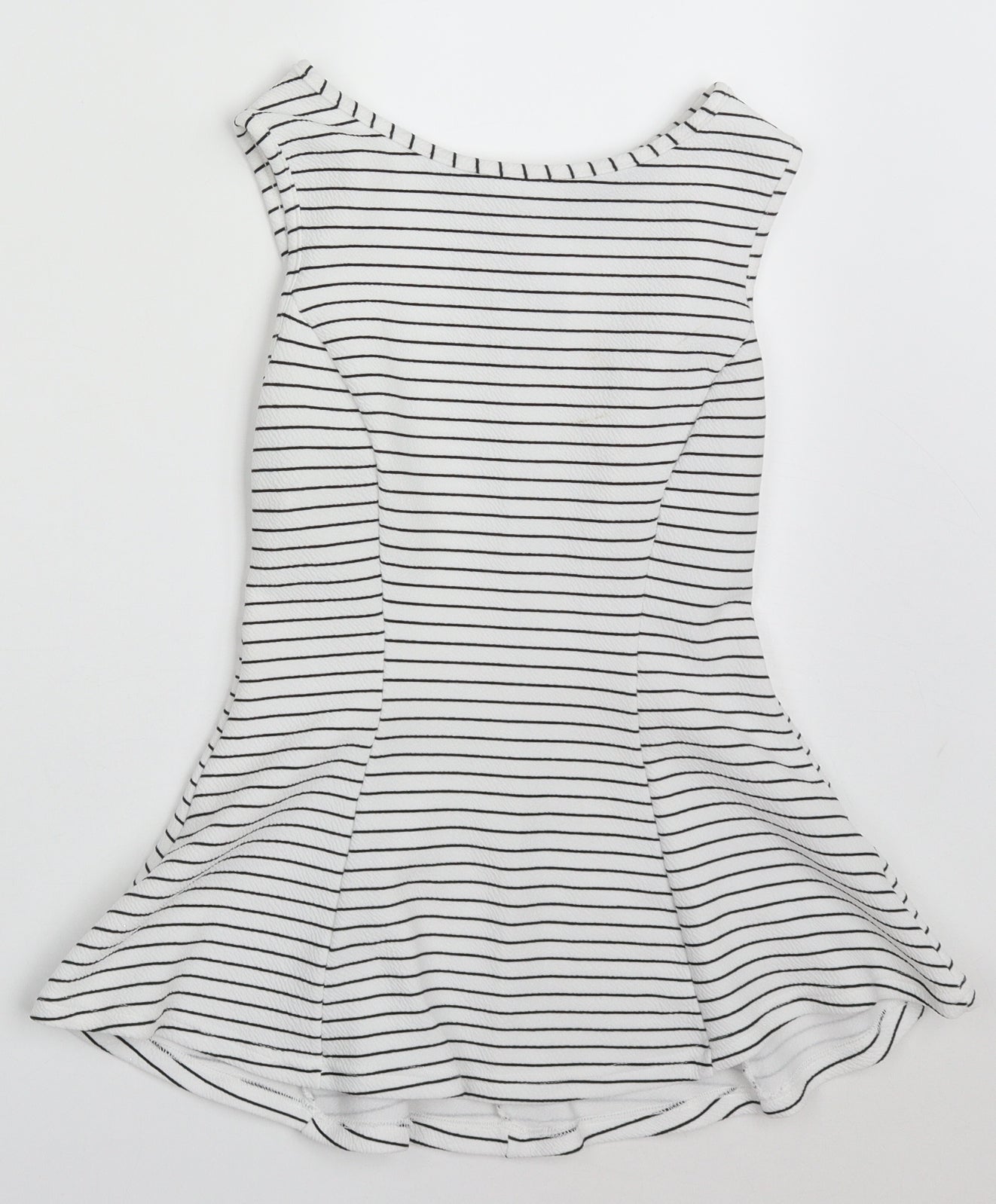 Atmosphere Womens White Striped Polyester Basic Tank Size 8 Round Neck