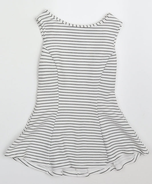 Atmosphere Womens White Striped Polyester Basic Tank Size 8 Round Neck