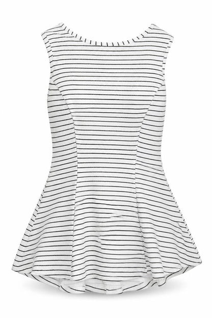 Atmosphere Womens White Striped Polyester Basic Tank Size 8 Round Neck
