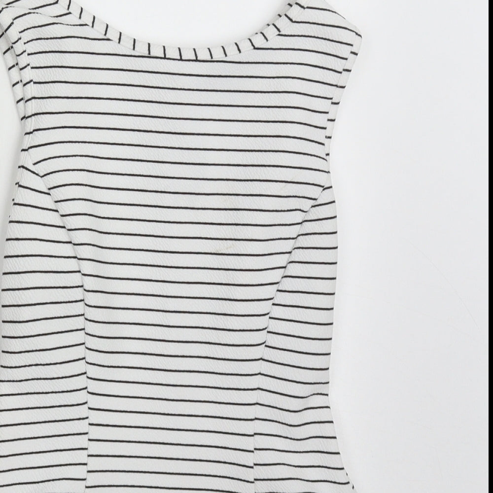 Atmosphere Womens White Striped Polyester Basic Tank Size 8 Round Neck