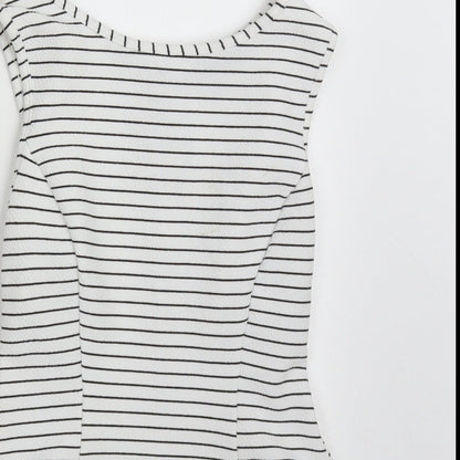 Atmosphere Womens White Striped Polyester Basic Tank Size 8 Round Neck