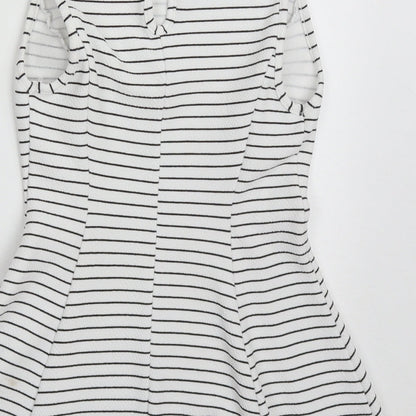 Atmosphere Womens White Striped Polyester Basic Tank Size 8 Round Neck