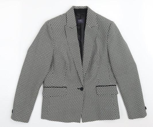 Marks and Spencer Womens Black Geometric Polyester Jacket Suit Jacket Size 12   - Black and White