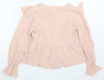 SheIn Womens Pink  Polyester Basic Button-Up Size S V-Neck