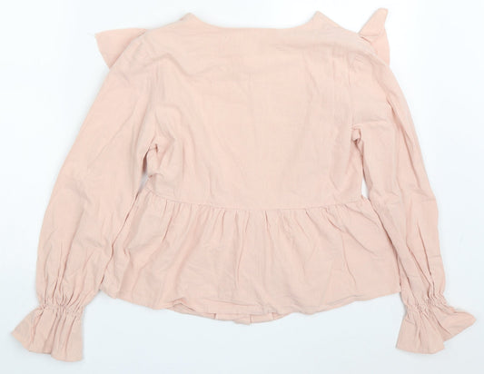 SheIn Womens Pink  Polyester Basic Button-Up Size S V-Neck