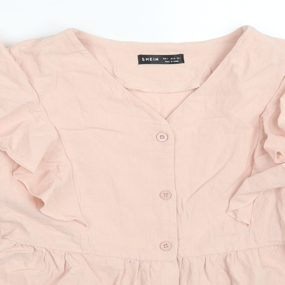 SheIn Womens Pink  Polyester Basic Button-Up Size S V-Neck